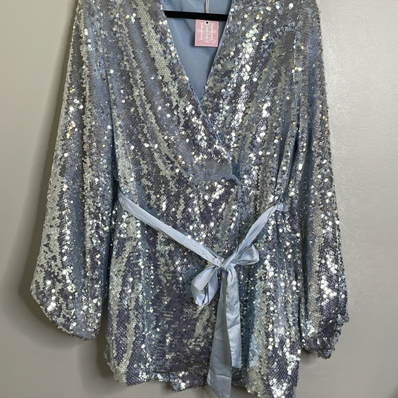 Mable Viva Las Vegas Sequin Wrap Mini Dress Light Blue Size Medium NWT - Picture 8 of 15